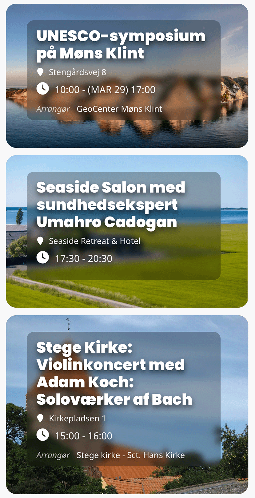 Eksempler på events i Mønu App